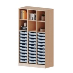 ErgoTray Regal, 3reihig, 5 OH,  unten 30 flache Boxen, oben 3 EB, B/H/T 104,5x190x40cm 